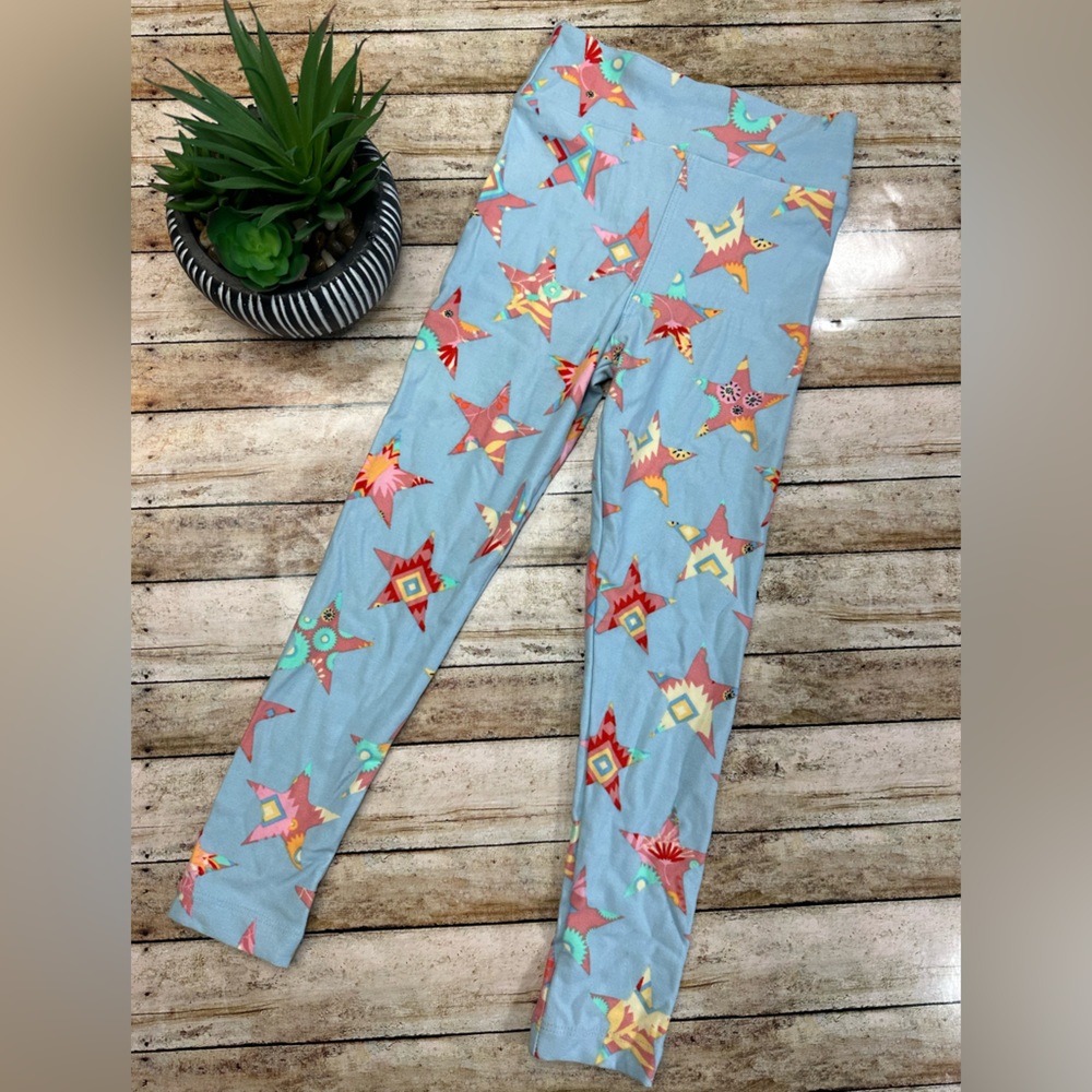 Blue Star Pink Aztec Western Print Kids Leggings (S/M LuLaRoe LLR 2-8)